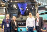 Da esq. para a dir.: João Paulo Ledur (diretor de Estratégia e Transformação Digital da Marcopolo), Anna Westerberg (CEO da Volvo Buses), André Armaganijan (CEO da Marcopolo) e Thomas Nylund (diretor da Volvo Europe).|Divulgação 