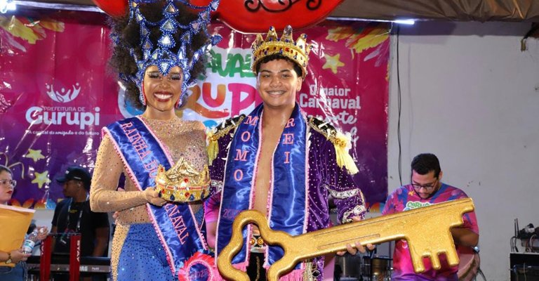 Maria Eduarda da Silva e Pedro Henrique Ribeiro foram escolhidos Rainha e Rei Momo do Carnaval de 2025. |Arquivo Secom Gurupi 